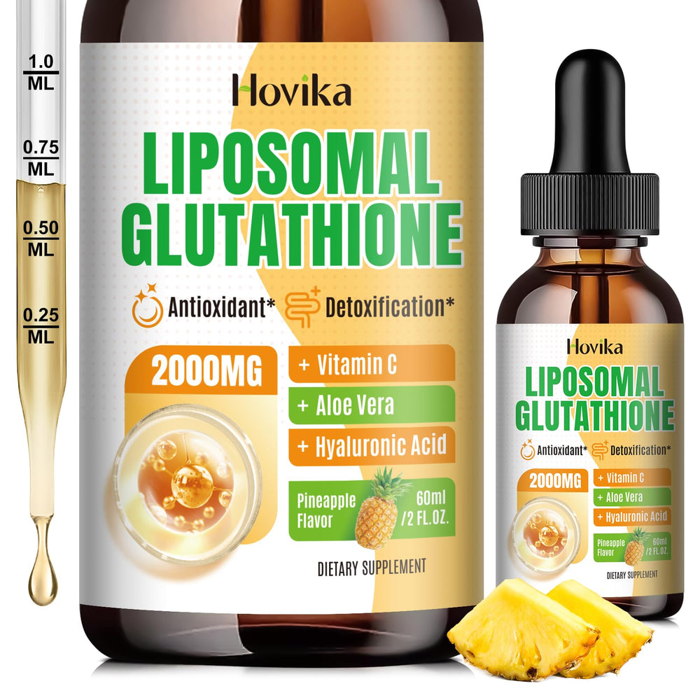Hovika liposomal glutathione bottle with pineapple flavor for antioxidant support.