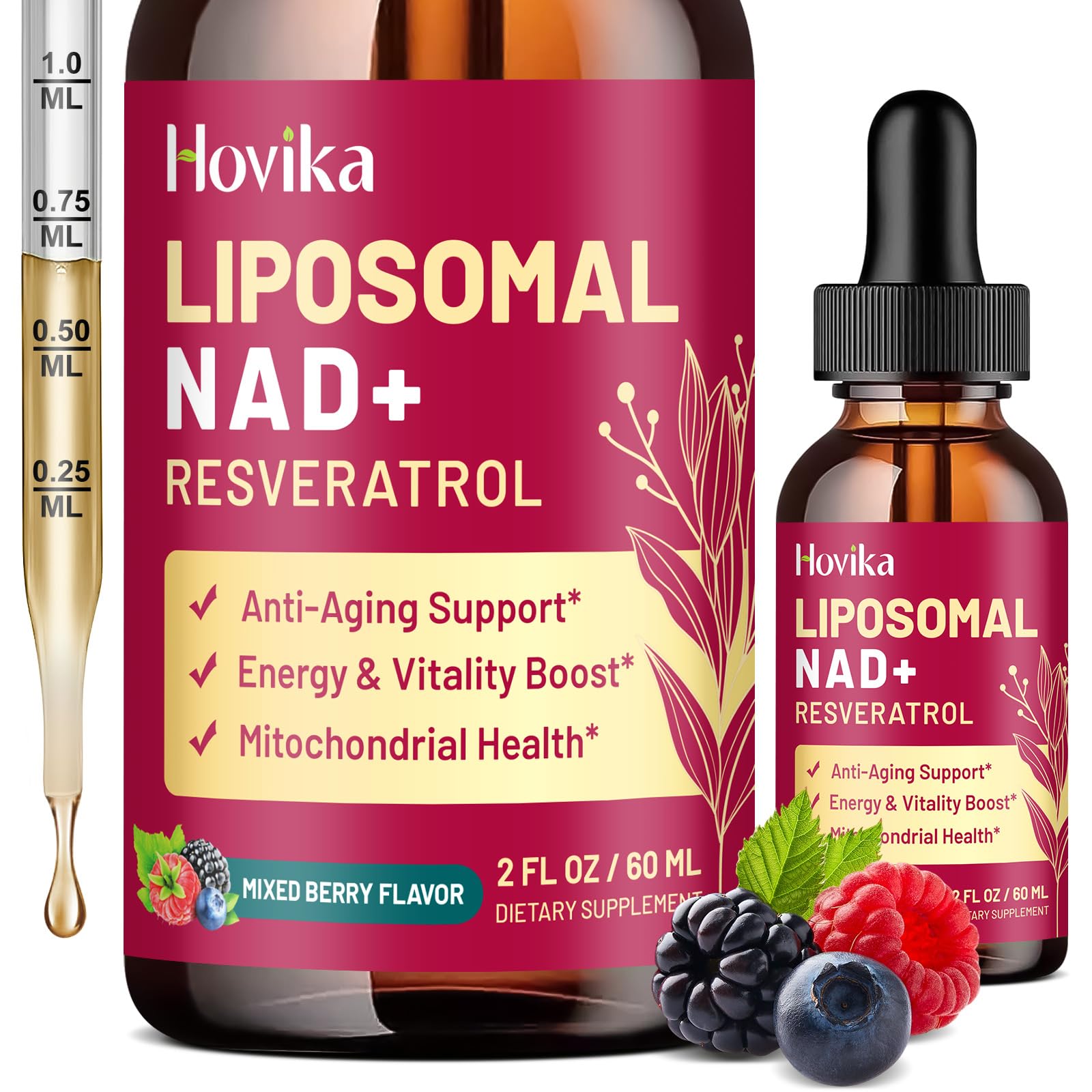Hovika Liposomal NAD supplement bottle for daily energy and vitality.