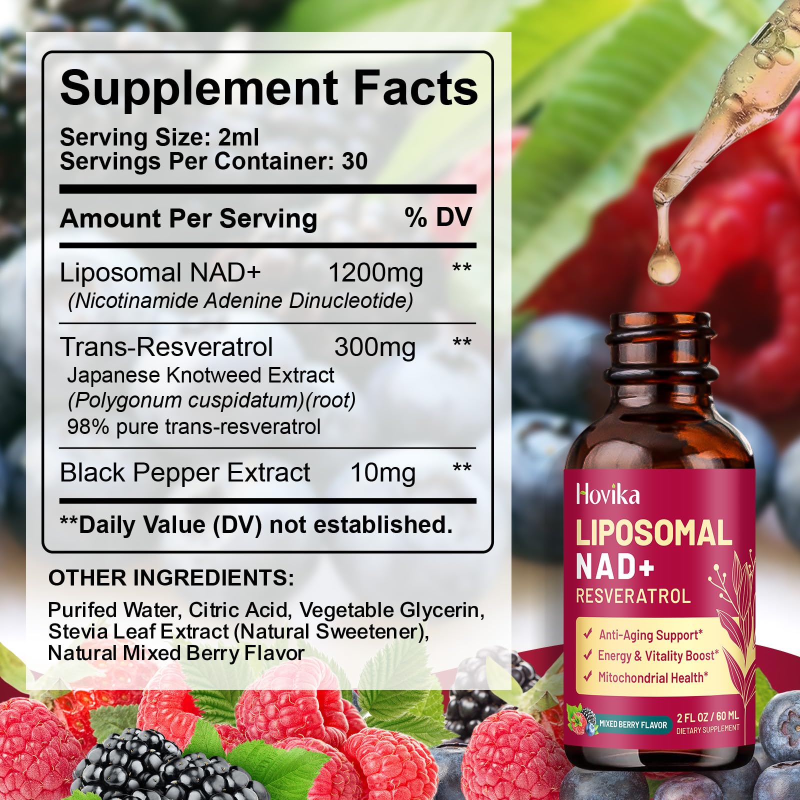 Hovika Liposomal NAD supplement designed for both women and men daily use.