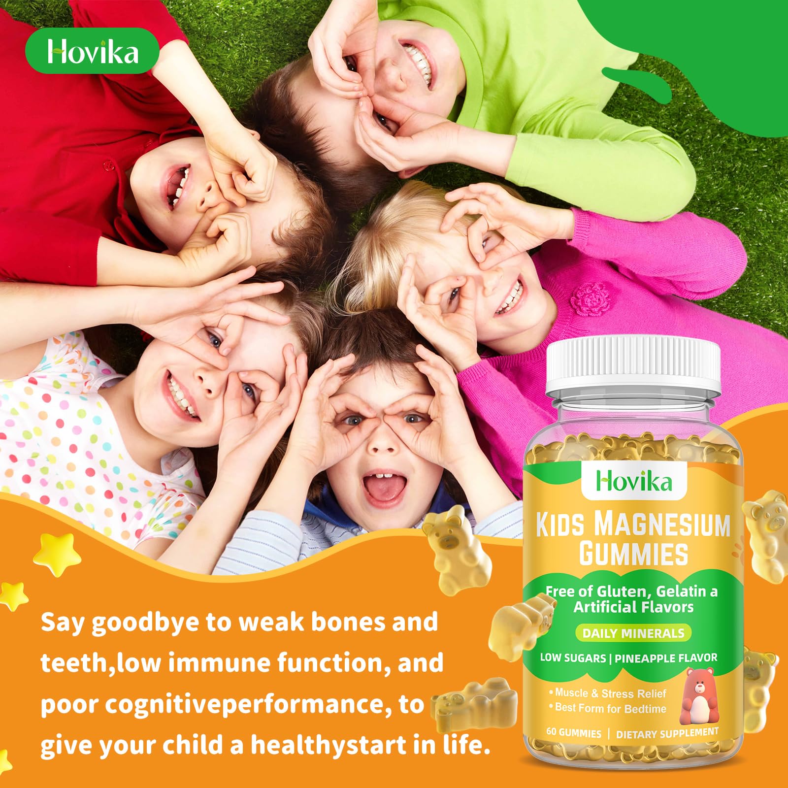 Hovika L-Theanine and Omega-3 blend close-up, promotes calm without drowsiness.