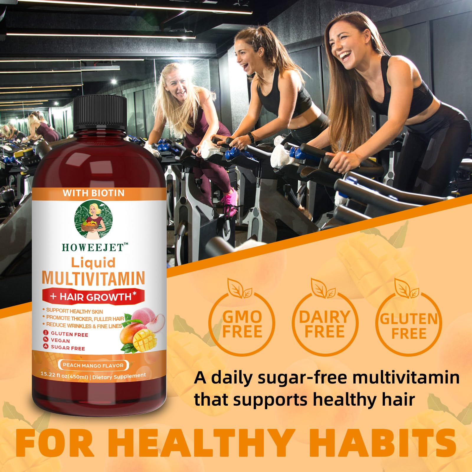 HOWEEJET liquid multivitamin daily serving image emphasizing simple dosing.