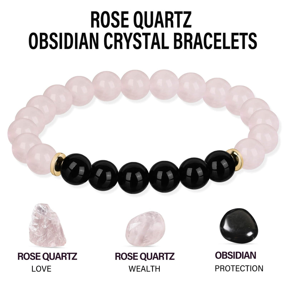 HOZEAL Rose Quartz Obsidian Wealth Friendship Bracelet attracts opportunities and strengthens ties.