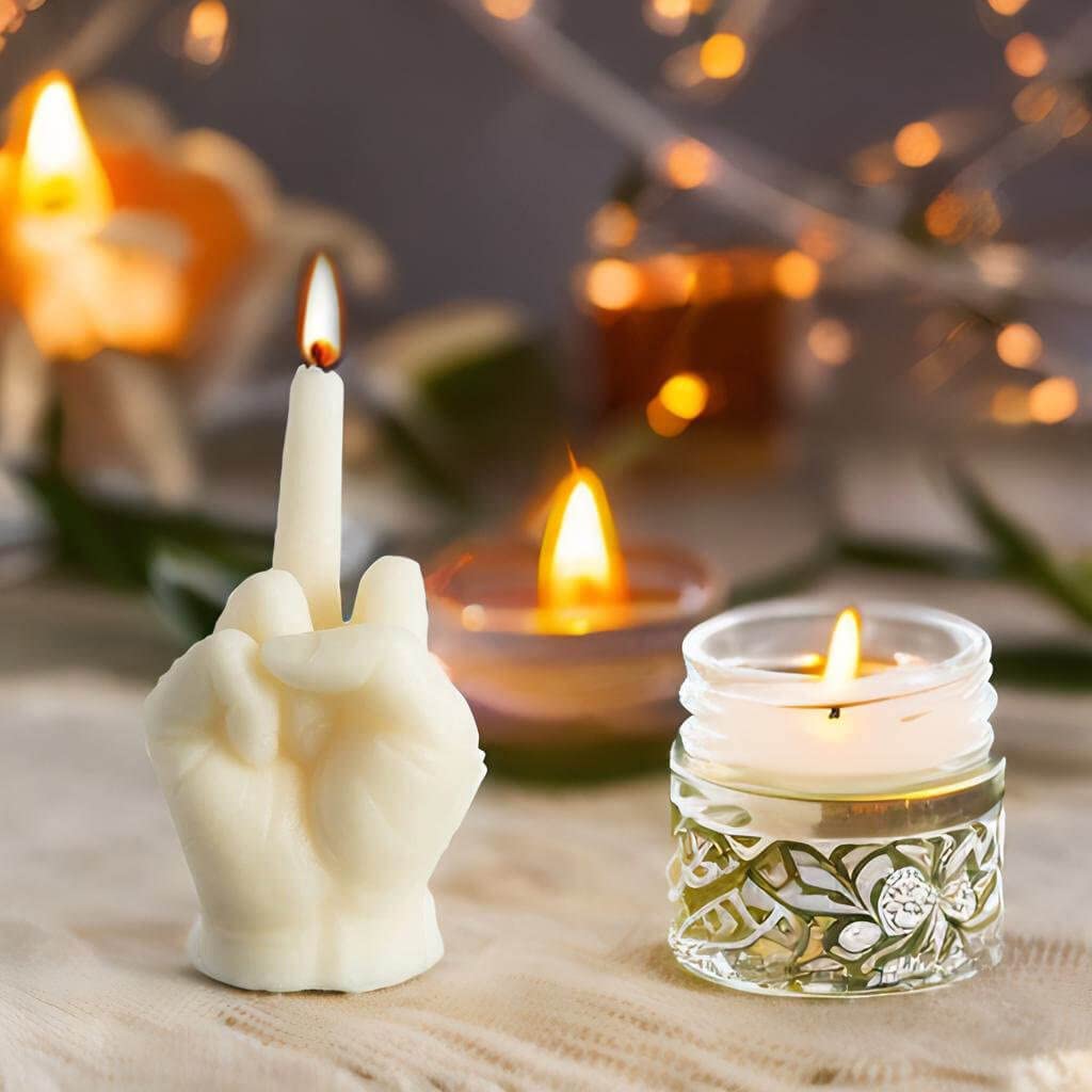 Hozodusi white middle-finger candle ornament enhances style while providing a subtle fragrance.