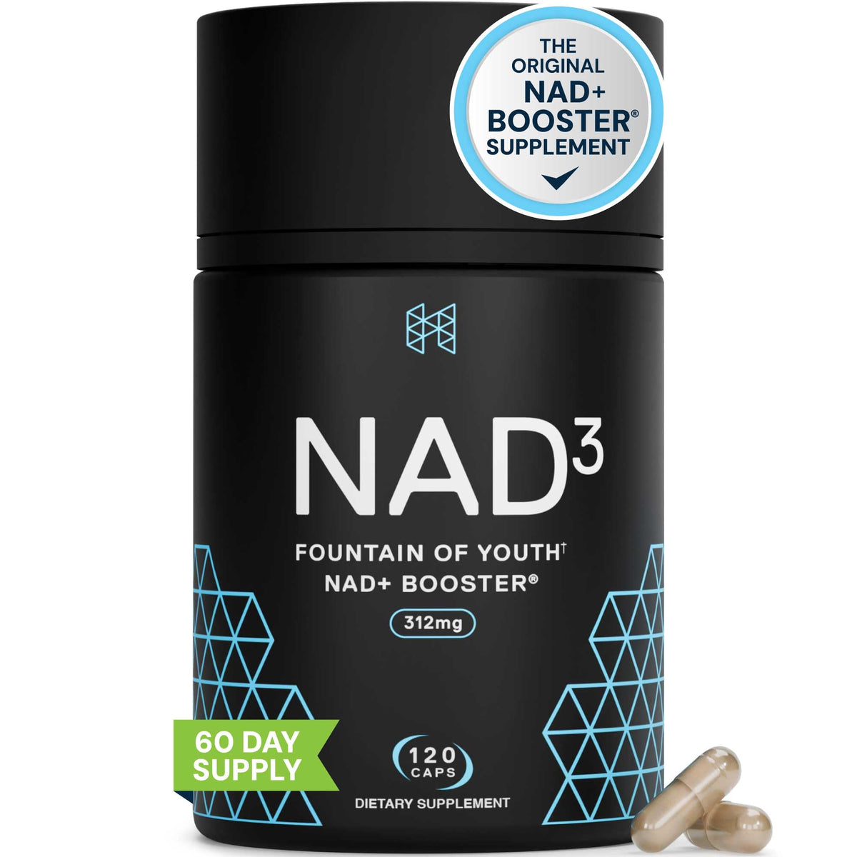 HPN NAD3 bottle front view showcasing branding for daily cellular support