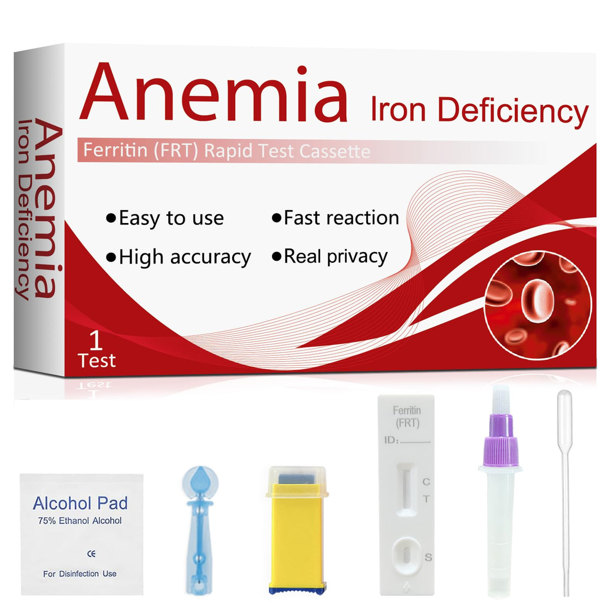 H.pylori iron deficiency test kit box for at-home ferritin monitoring.