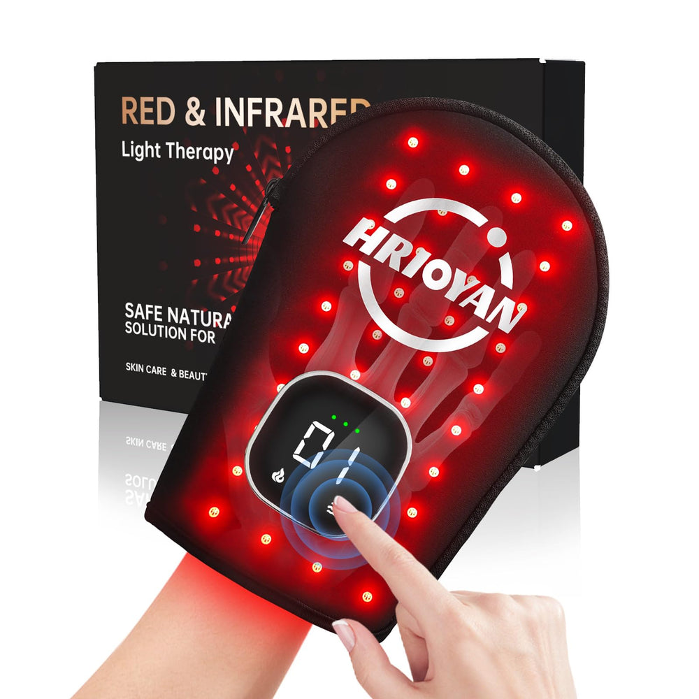 HRIOYAN cordless red light glove front view for hand therapy