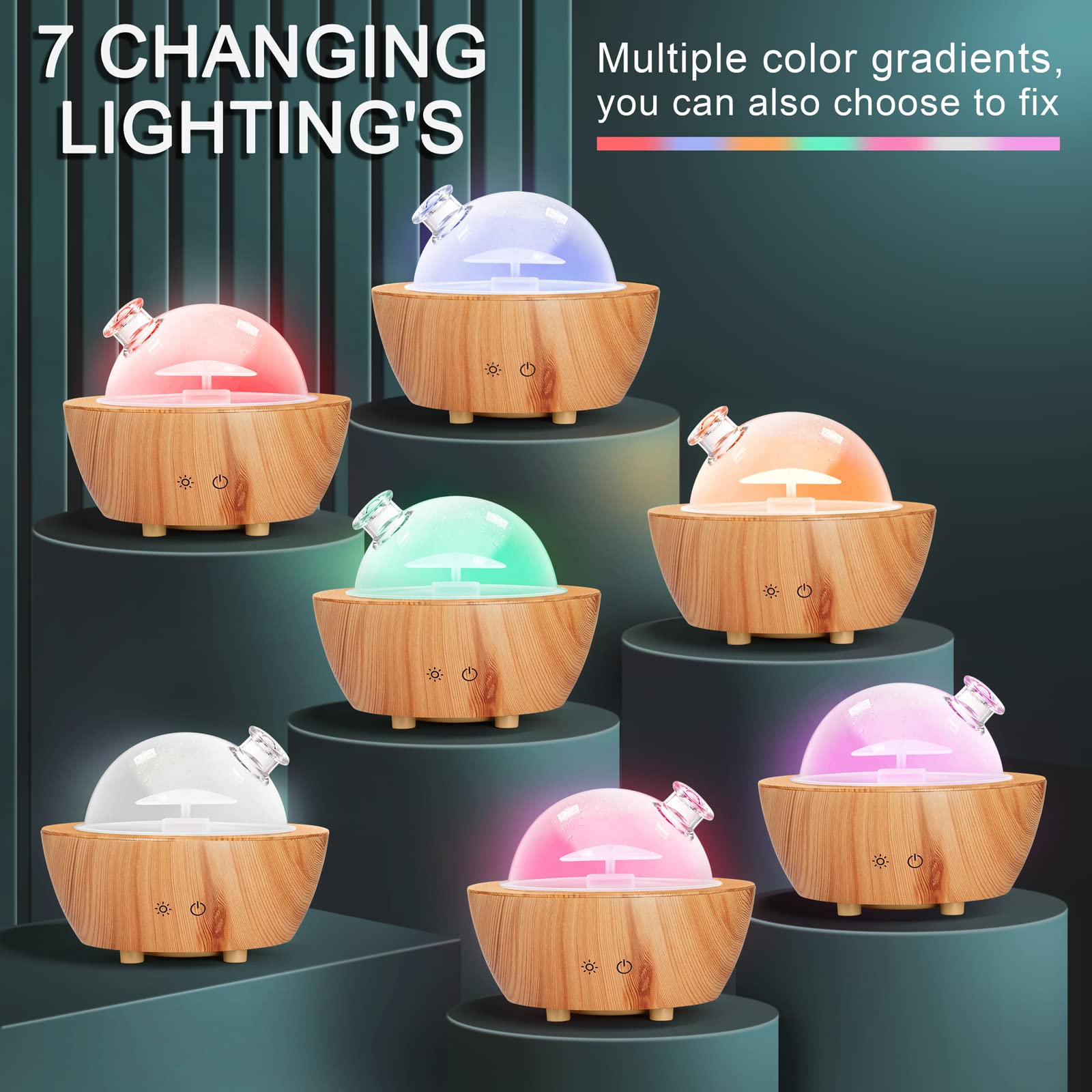 HSLZOMI diffuser glass cover on wood grain base showcases handcrafted design.