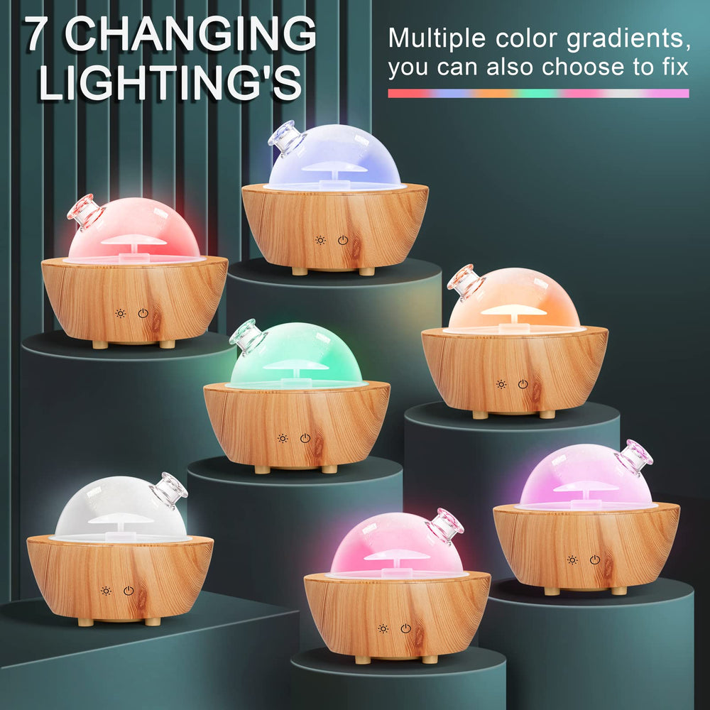HSLZOMI diffuser glass cover on wood grain base showcases handcrafted design.