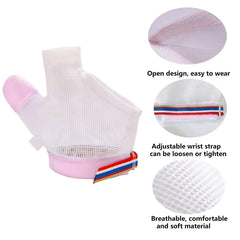 HSROXIN pink finger-sucking glove shows secure daytime wear and gentle reminder.