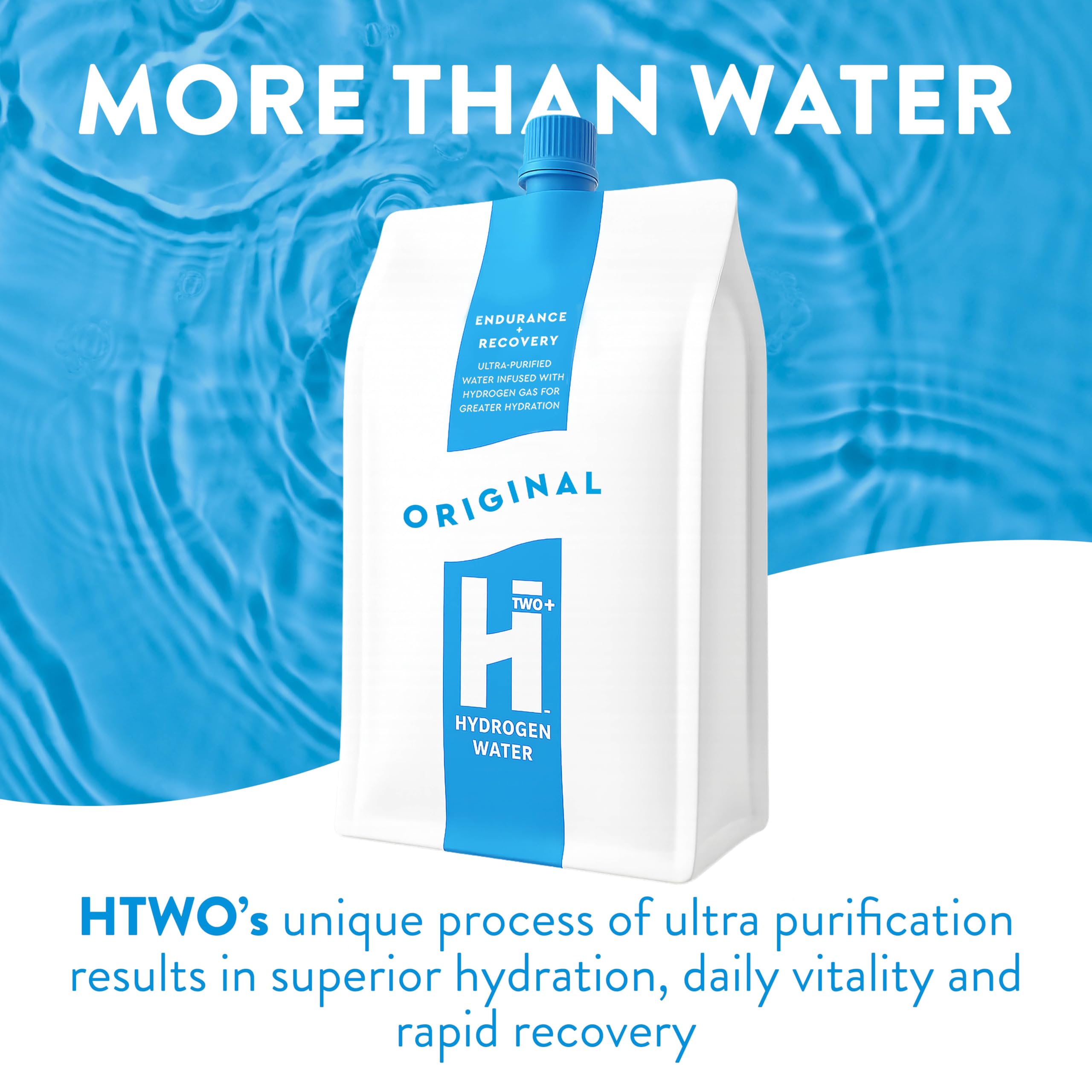 HTWO 6-pack packaging on display for convenient multi-serve hydration.
