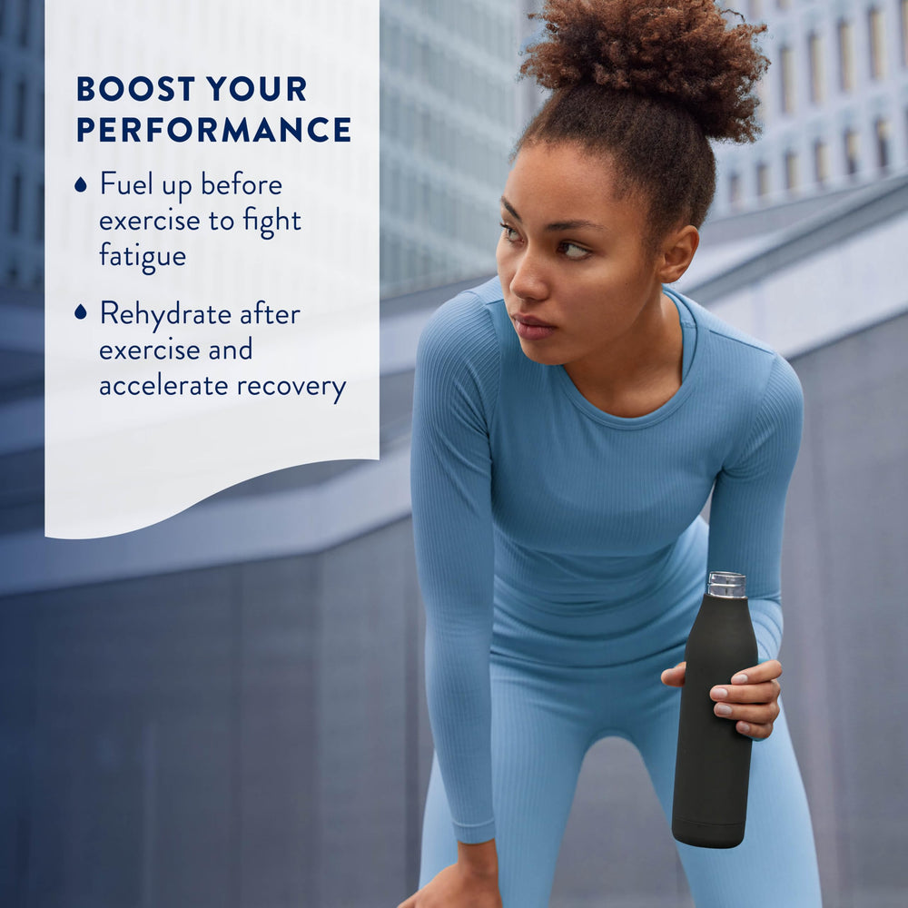 HTWO on-the-go bottle used by athletes for potential recovery and focus.