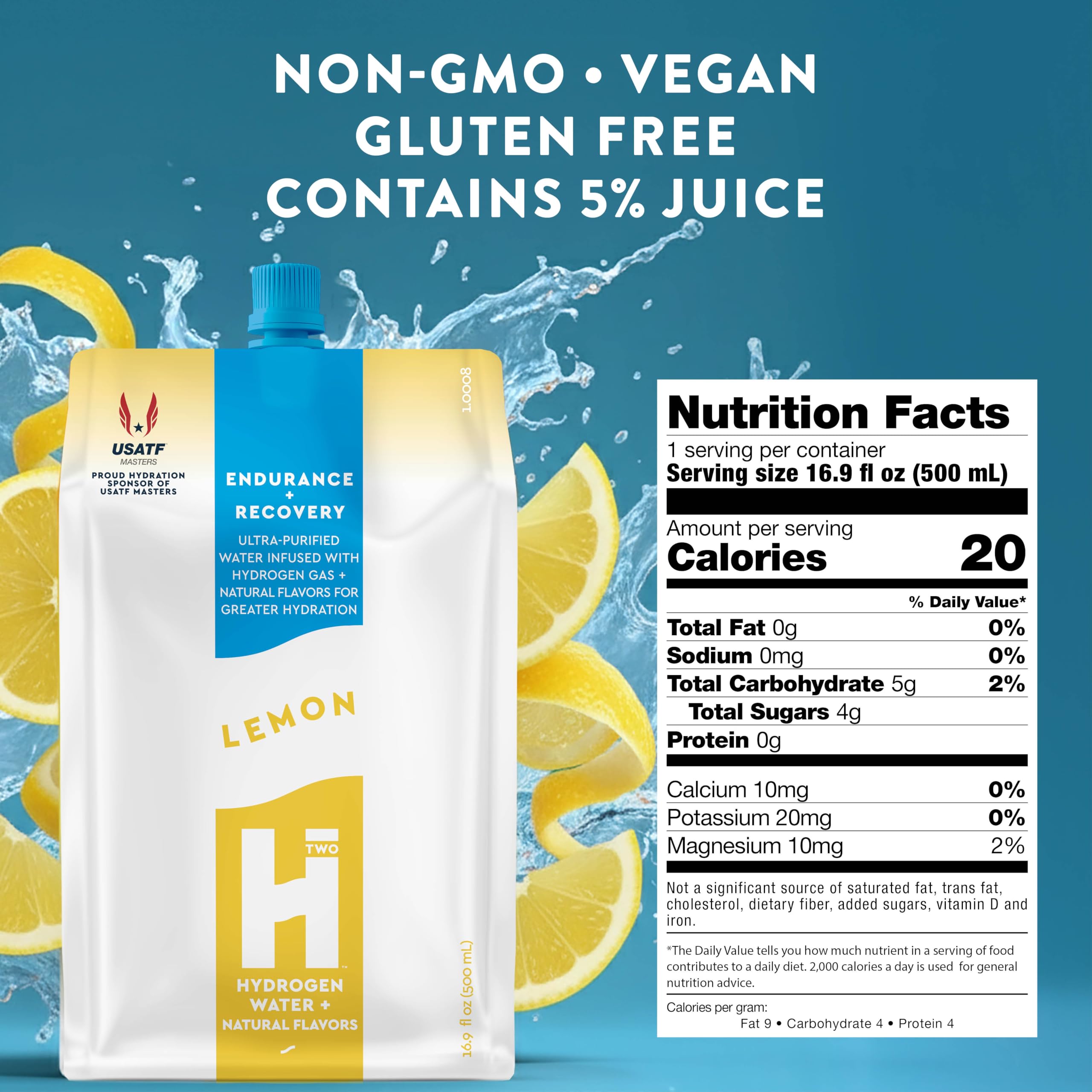 HTWO lemon-flavored hydrogen water sip with clean, natural taste