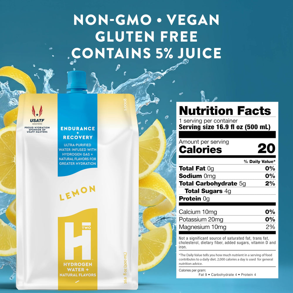 HTWO lemon-flavored hydrogen water sip with clean, natural taste