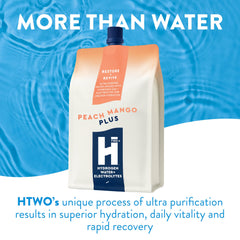 HTWO Plus infographic highlights electrolytes and hydrogen benefits.