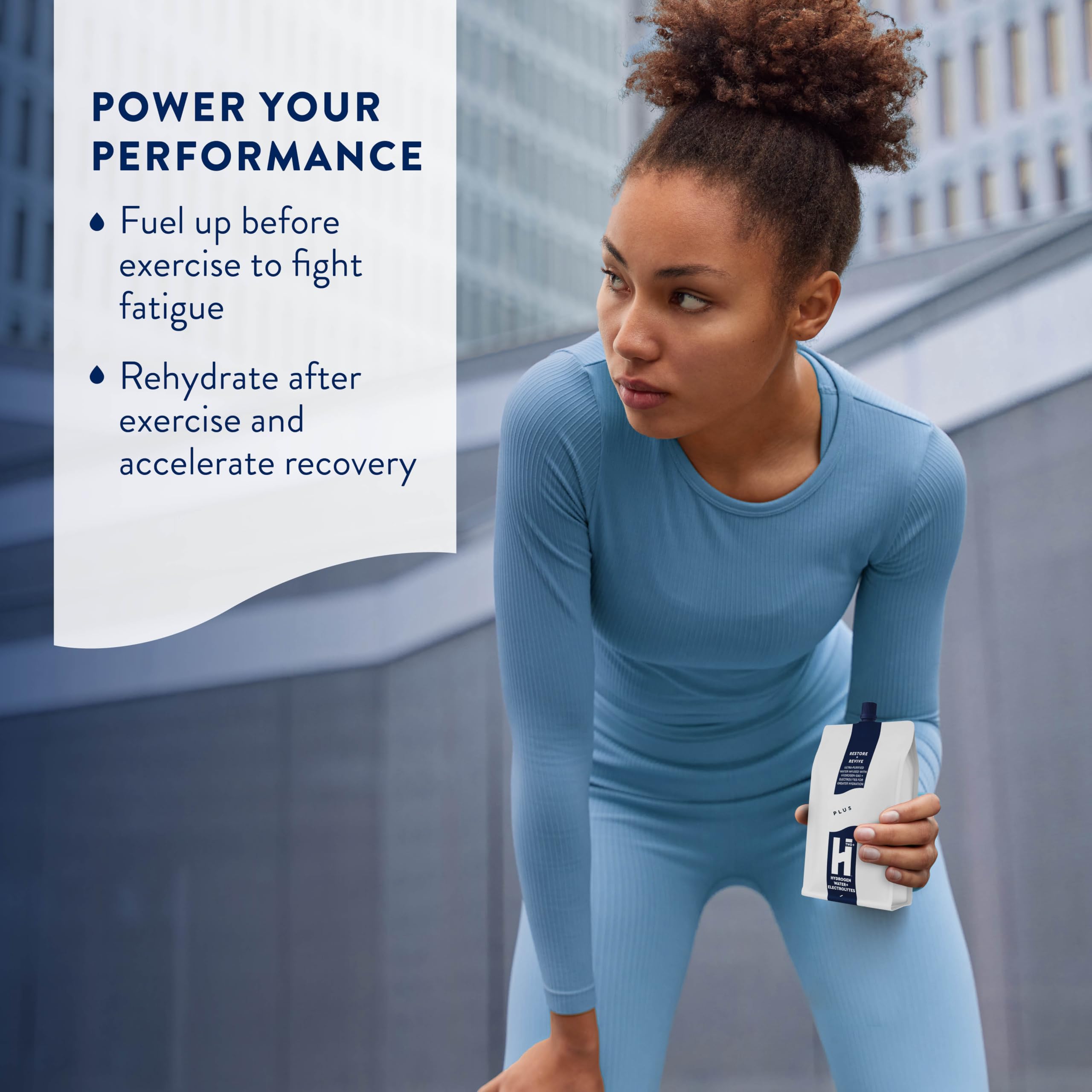 HTWO Plus gym workout scene; post-workout rehydration and recovery.