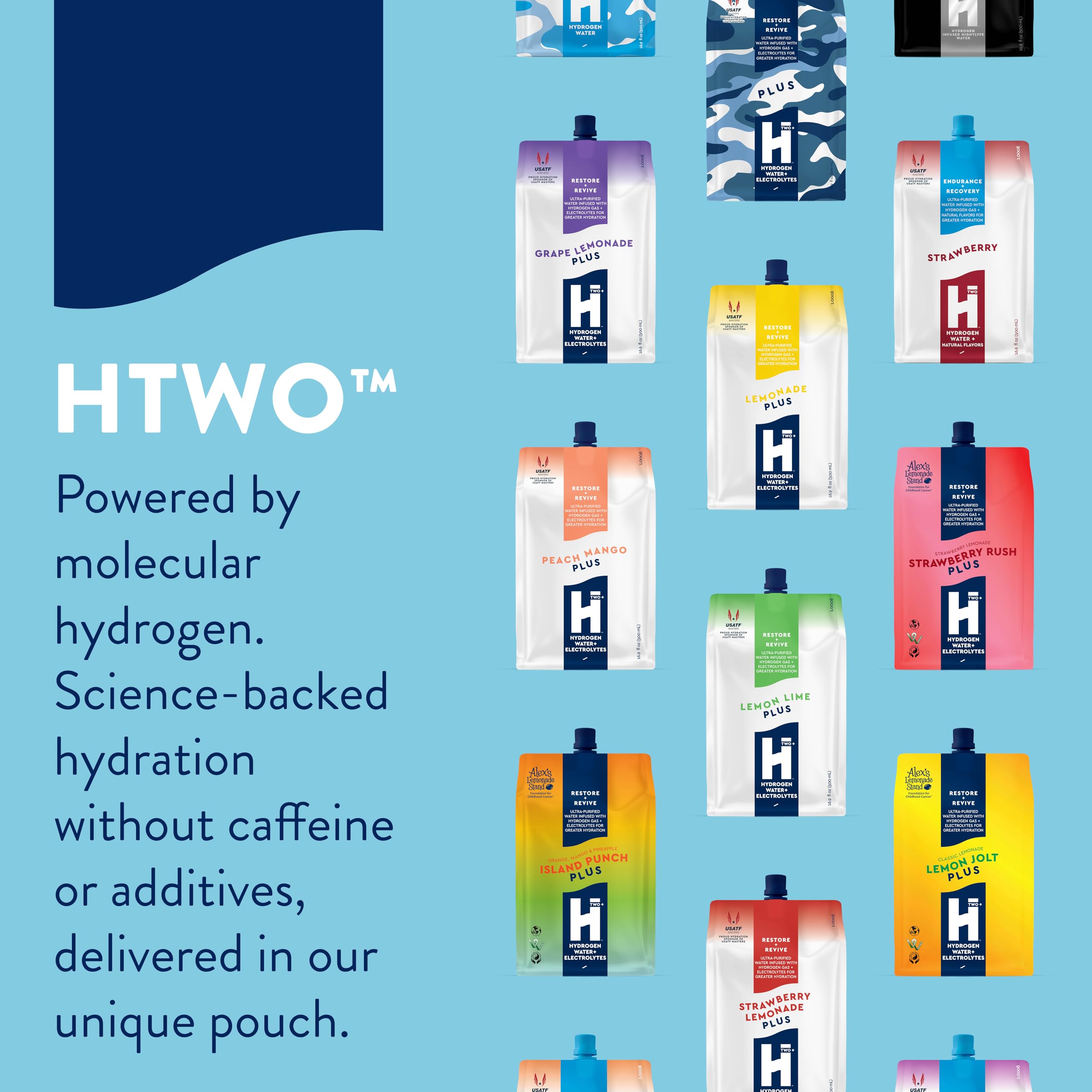 HTWO Plus original packaging; sleek design for on-the-go hydration.