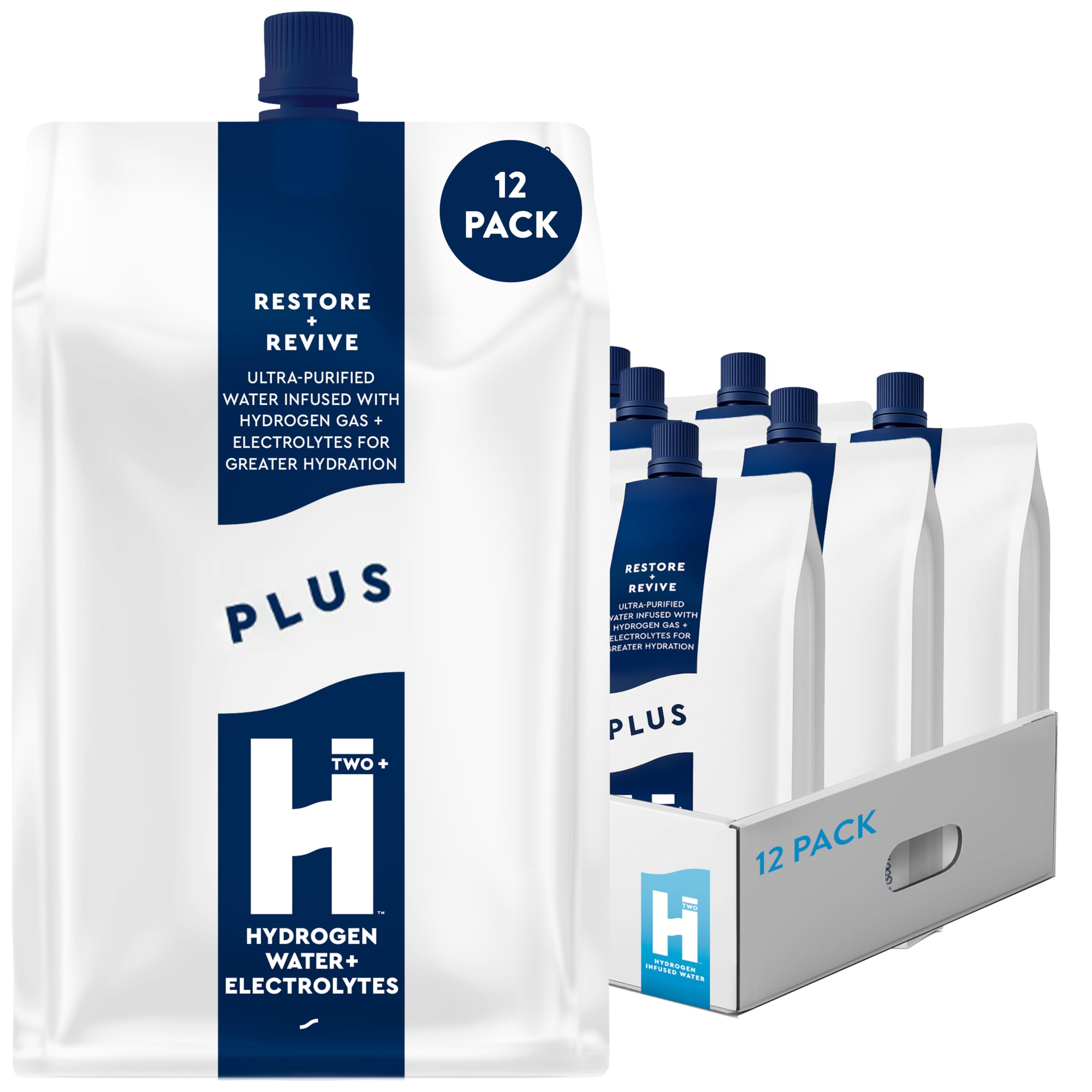 HTWO Plus hydrogen water pack front; ready-to-drink hydration for active days.