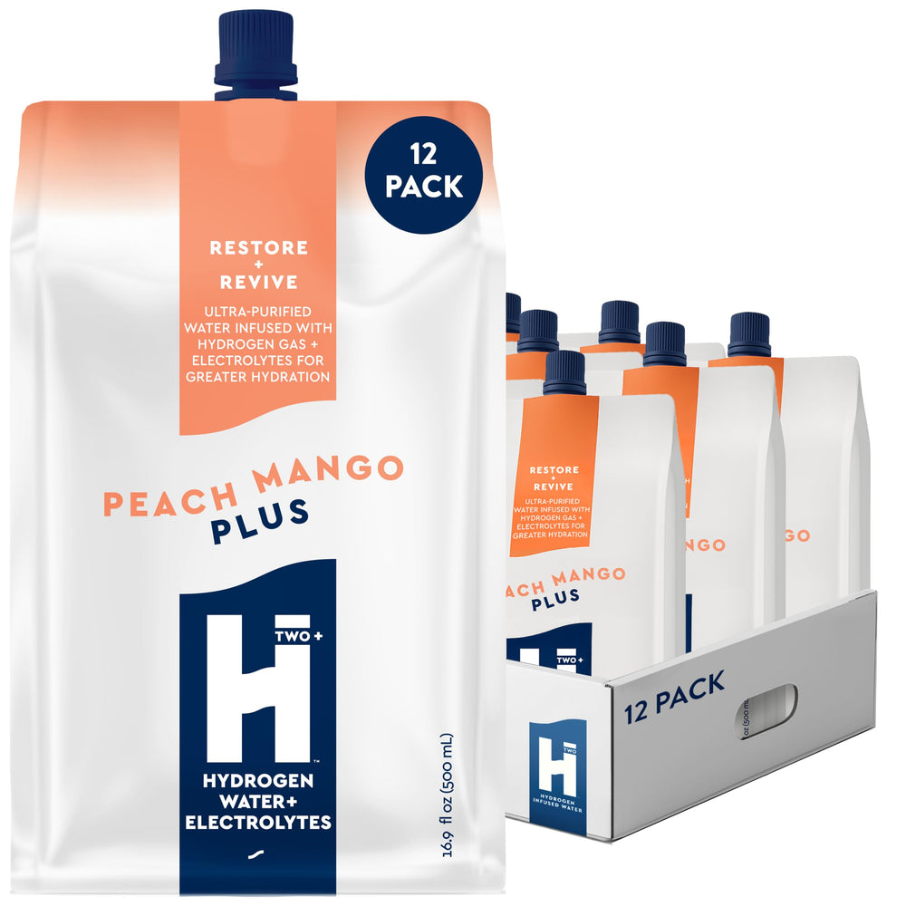 HTWO Plus Peach Mango bottle for on-the-go hydration during workouts.