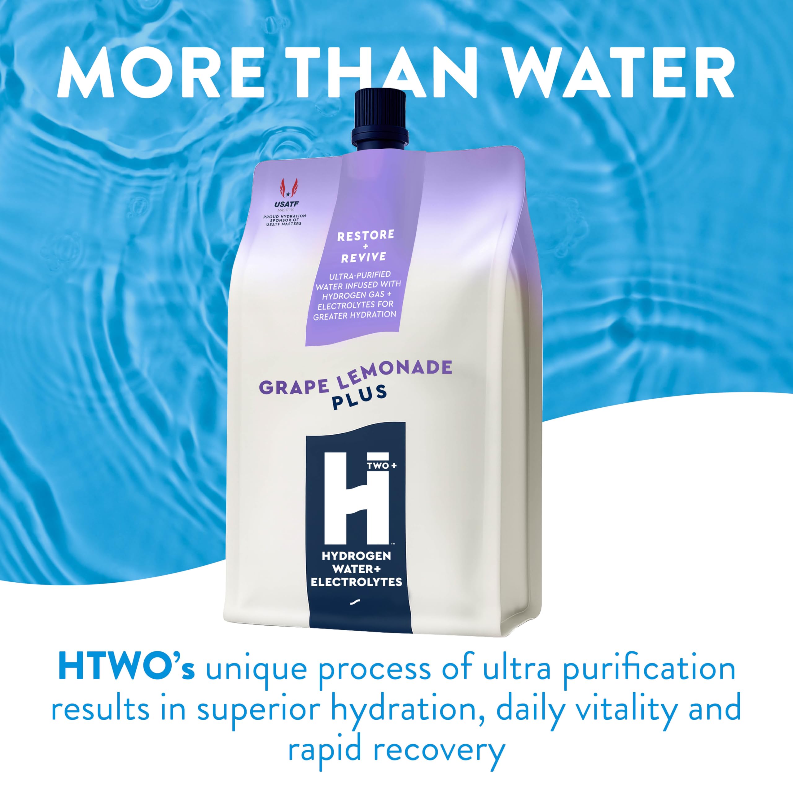 HTWO Plus ready-to-sip pouch showing convenient hydration