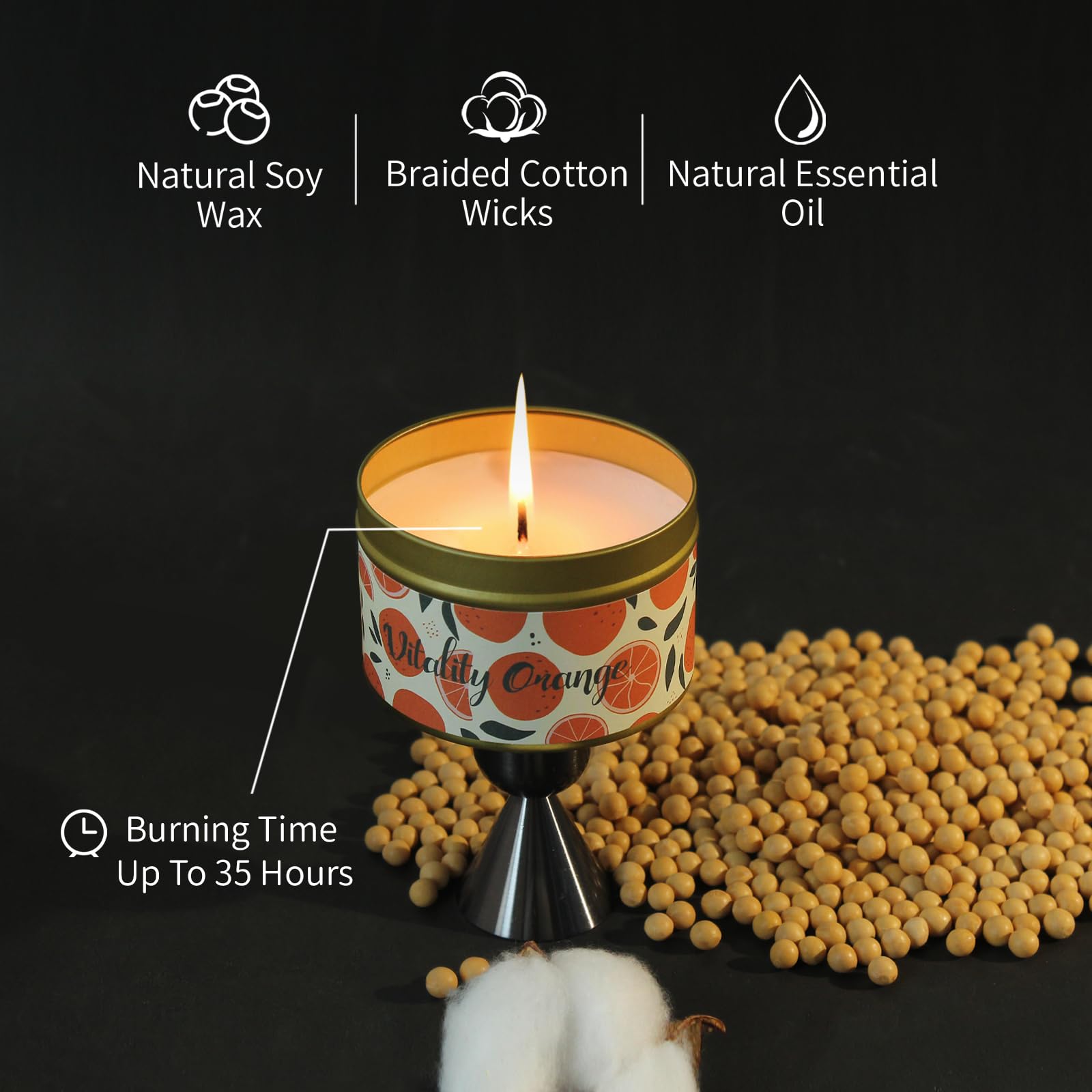 HUAN XI orange candle set on living room shelf creates warm mood.