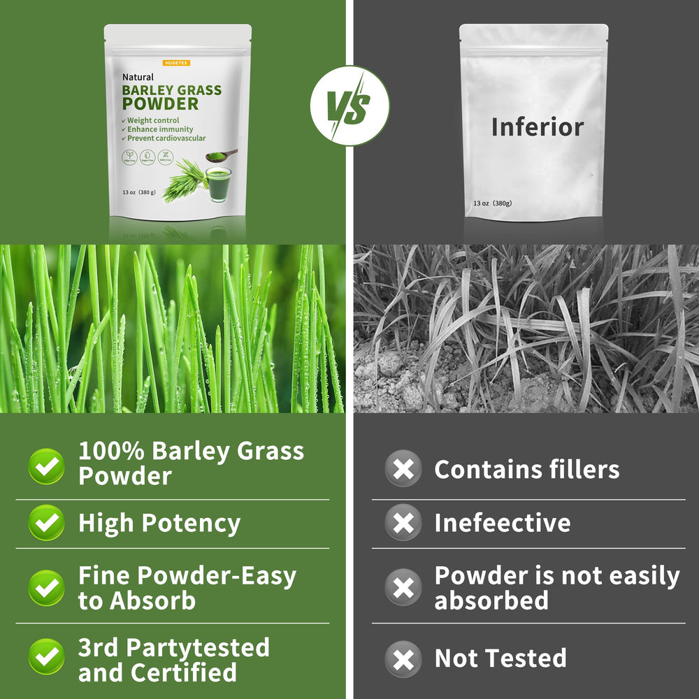 Fresh green Hudetex Barley Grass Powder on a clean surface.