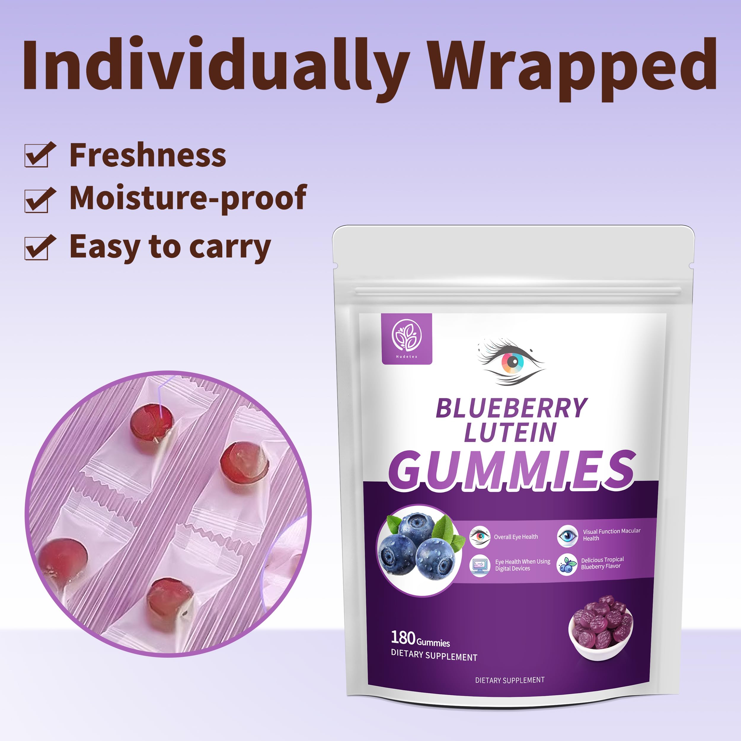Hudetex Blueberry Lutein Gummies kids-friendly packaging for daily routines