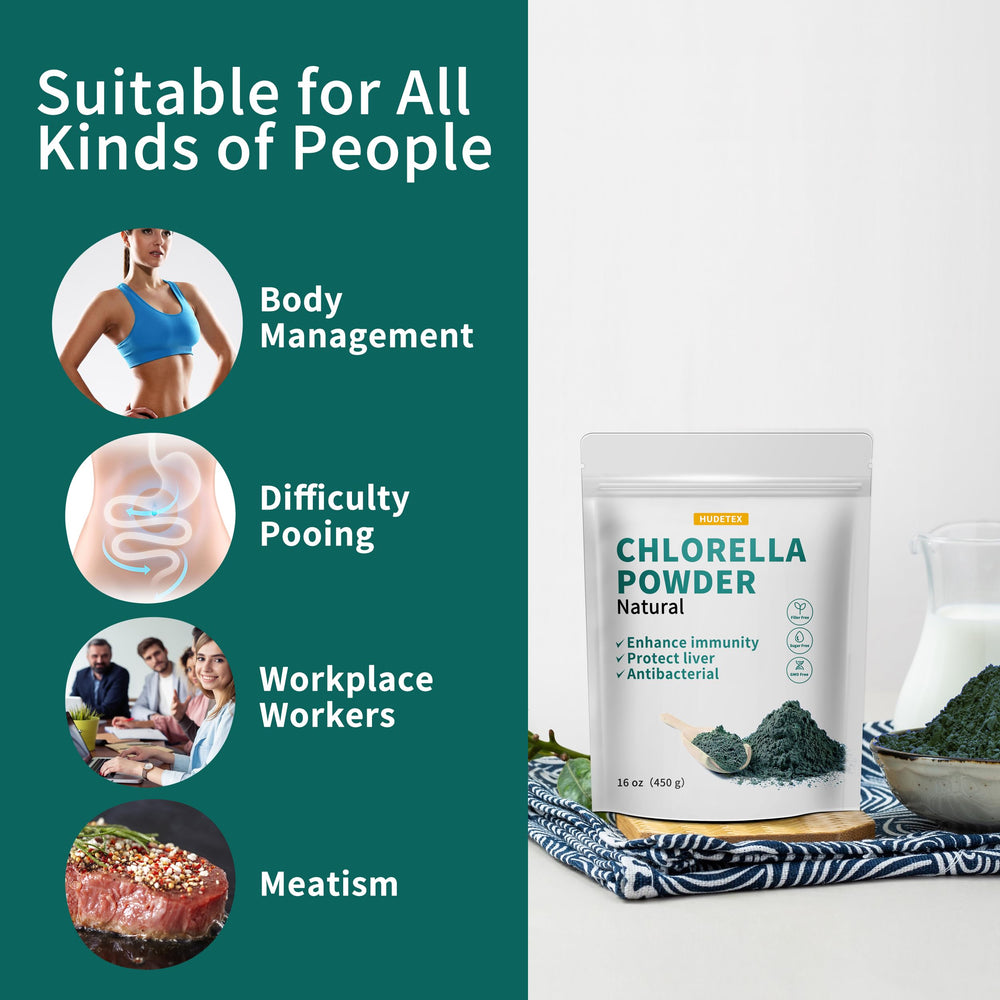 Hudetex chlorella green shake in glass illustrating a nutrient rich breakfast