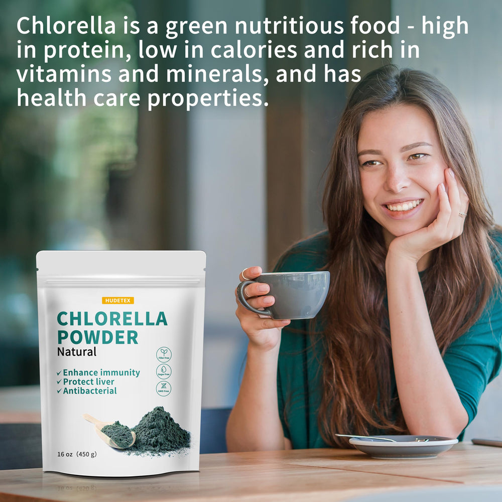 Hudetex chlorella powder ingredients list focusing on chlorophyll and minerals