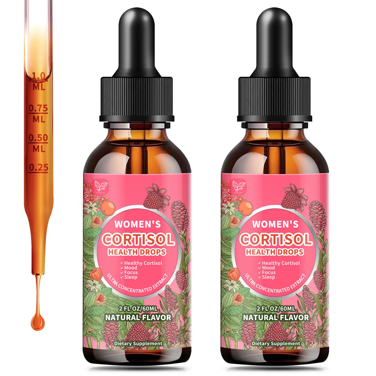 Hudetex Cortisol Drops bottle showing herbal formula for balance
