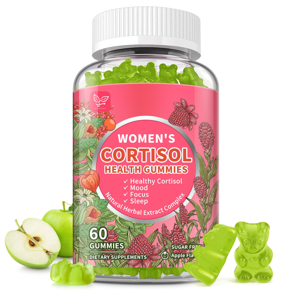 Hudetex Cortisol Gummies bottle with apple flavor offering convenient daily mood support.