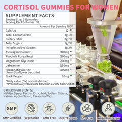 Hudetex Cortisol Gummies label highlighting natural adaptogens for balance.