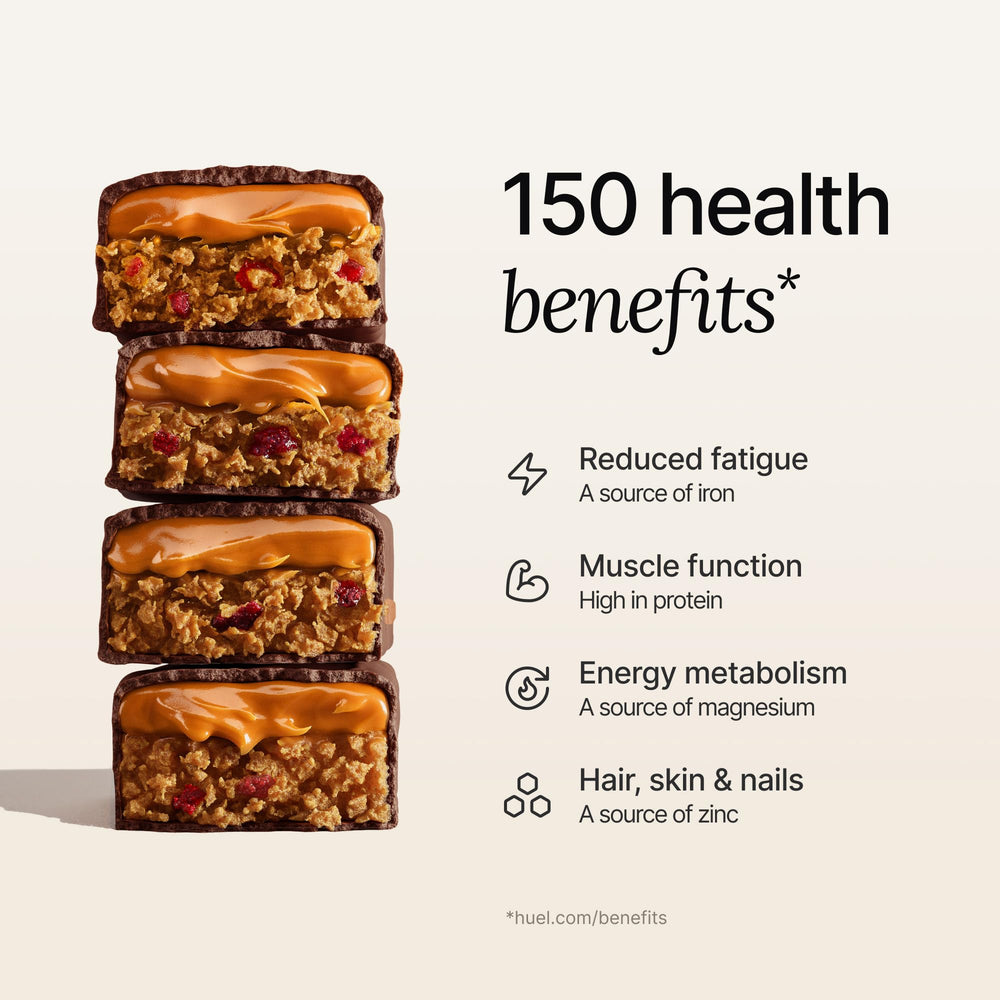 Huel bar placed on a gym bag, a post-workout snack option.