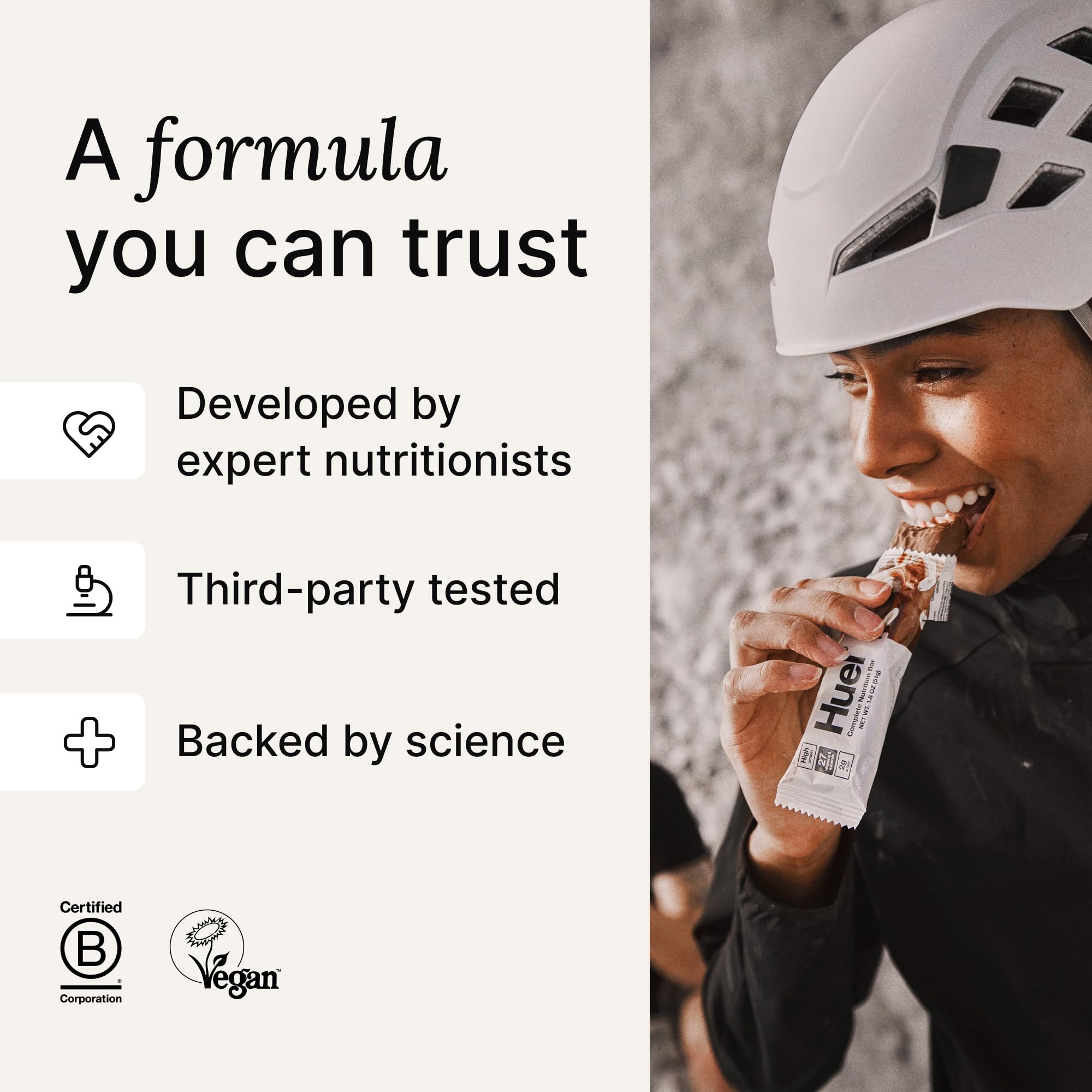 Huel bar wrapped in foil pack, portable on-the-go nutrition.