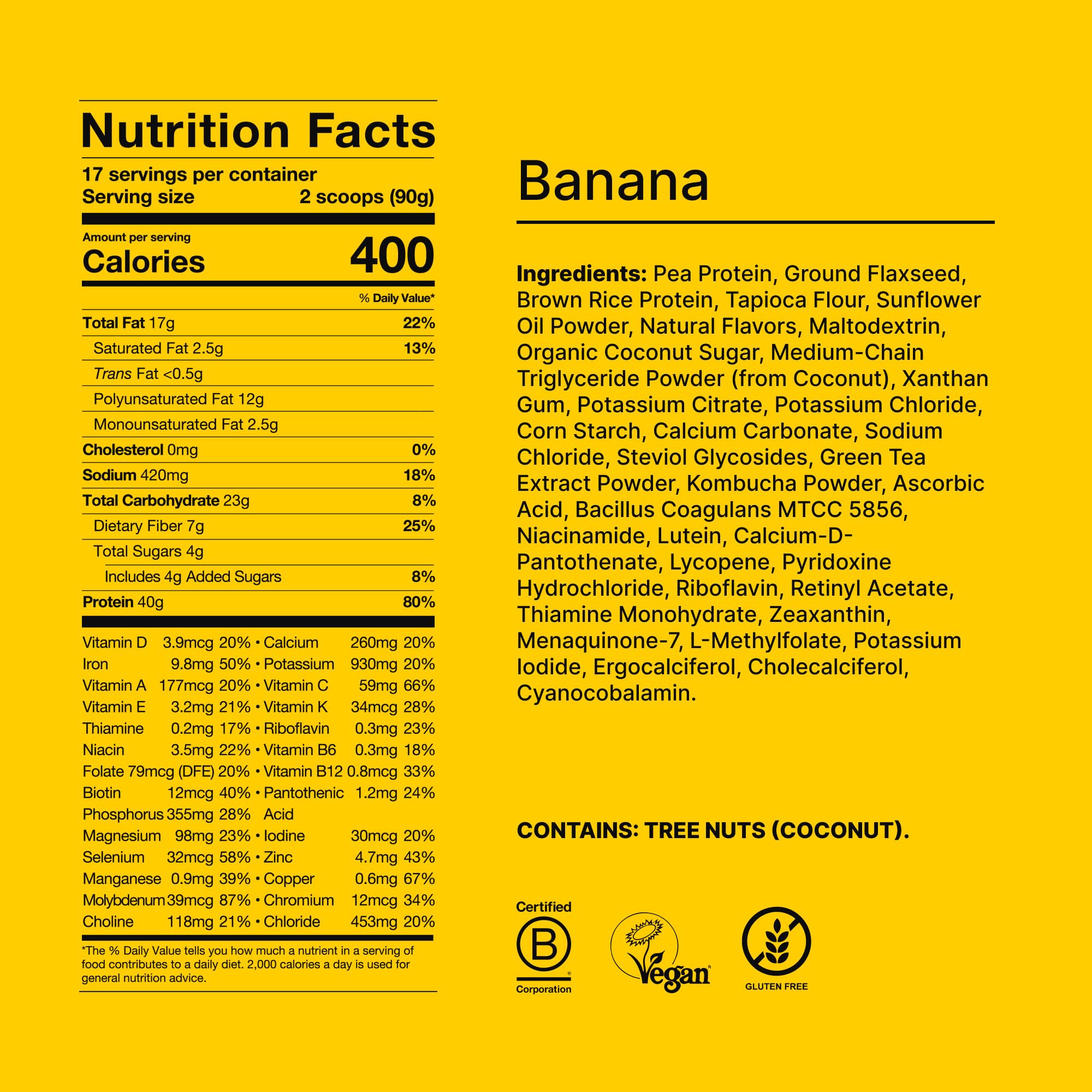 Huel Black Edition Banana powder pouring for quick protein addition to meals or snacks.