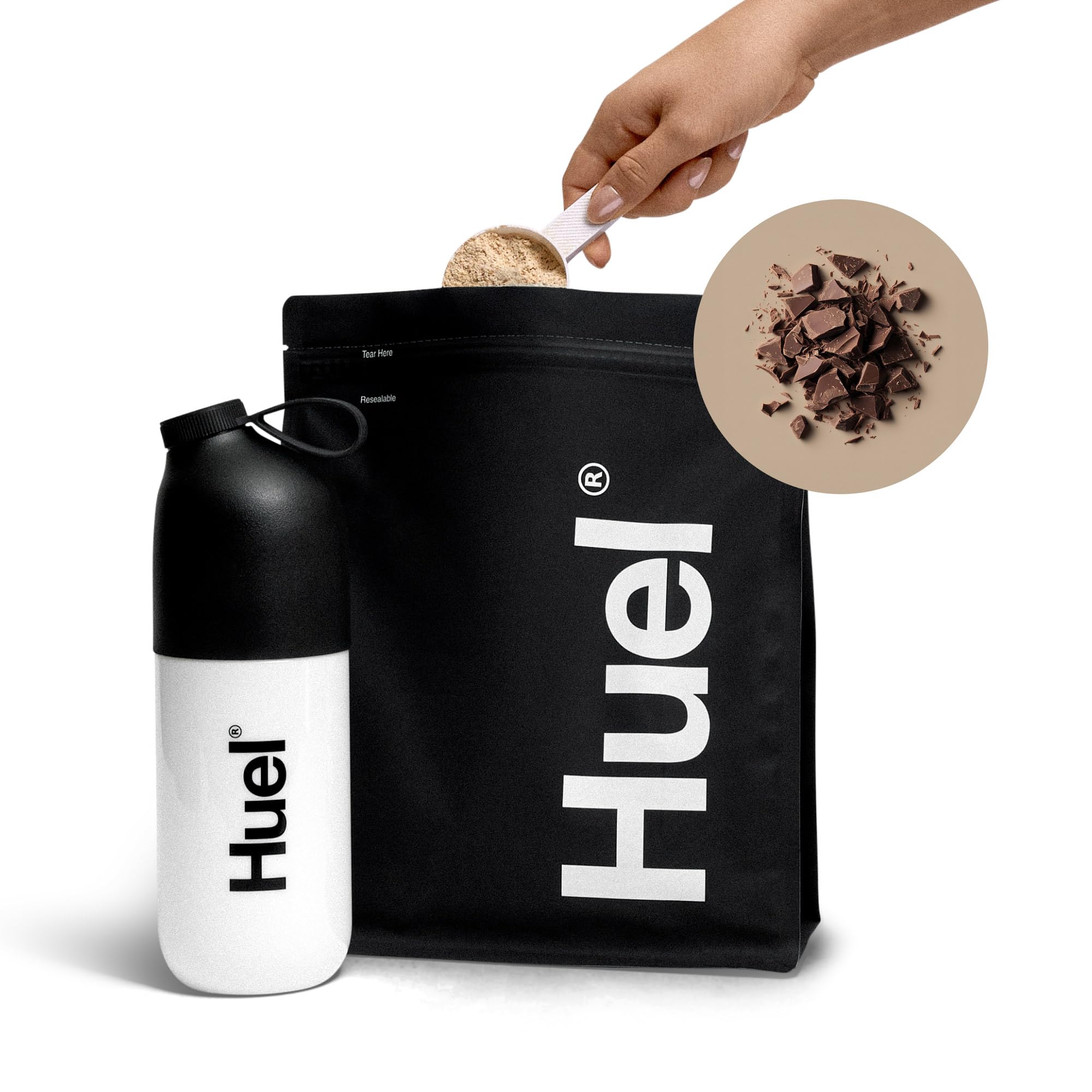 Huel Black Edition Chocolate 40g packaging—compact tin for storage.