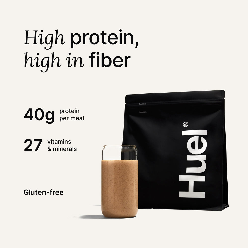 Unopened tub of Huel Black Edition Salted Caramel in pantry