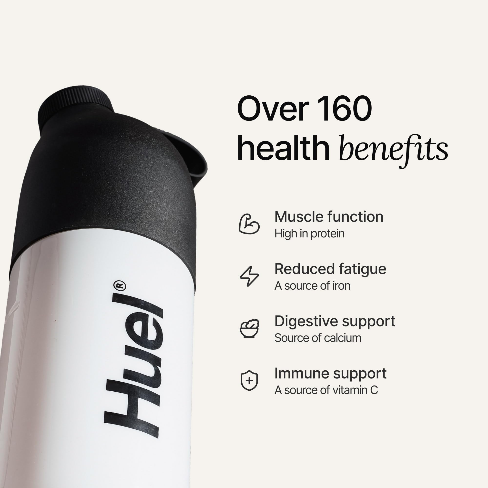 Huel Black Edition Vanilla shake blended with fruit for a nutritious smoothie