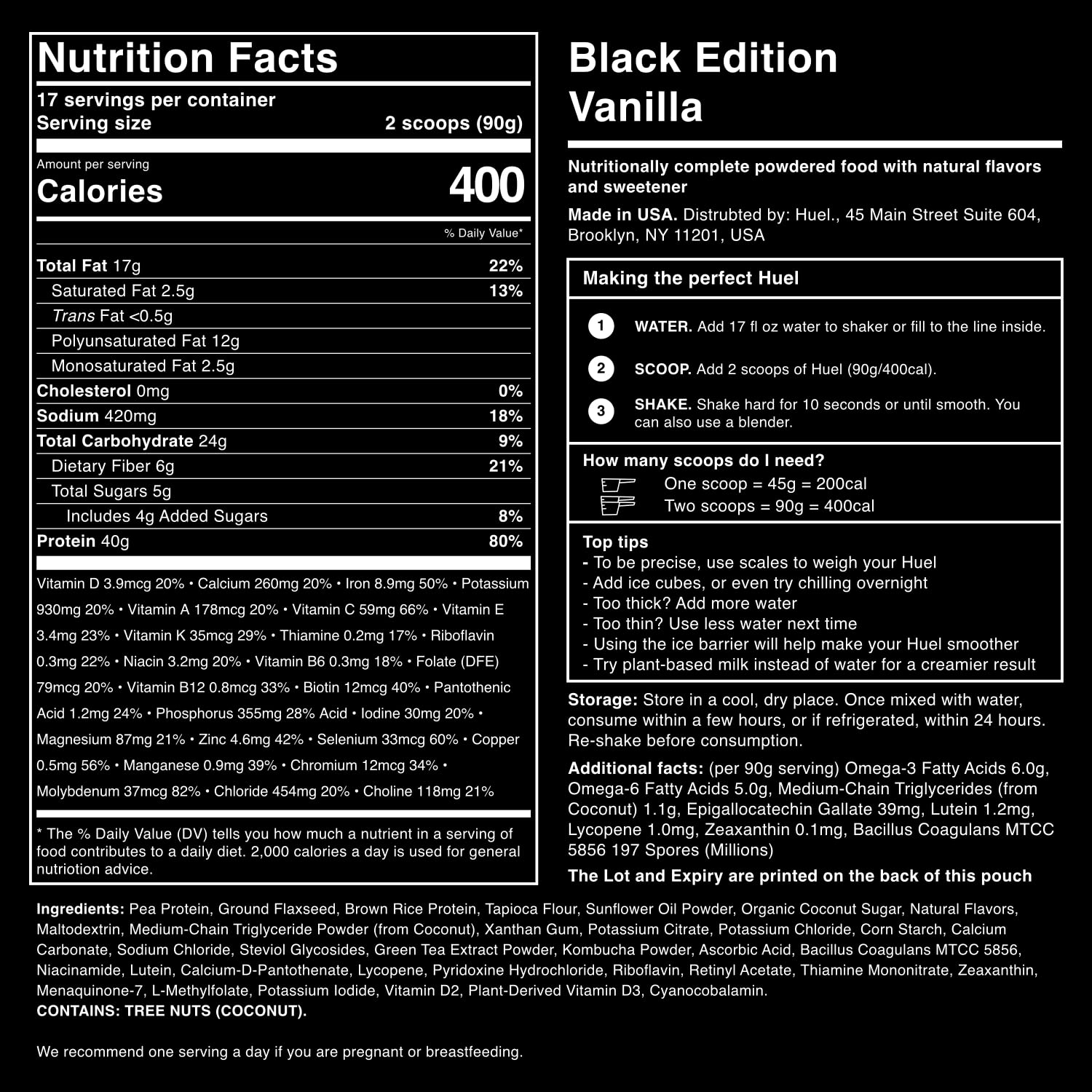 Huel Black Vanilla LastFuel Scoop included for precise mixing.
