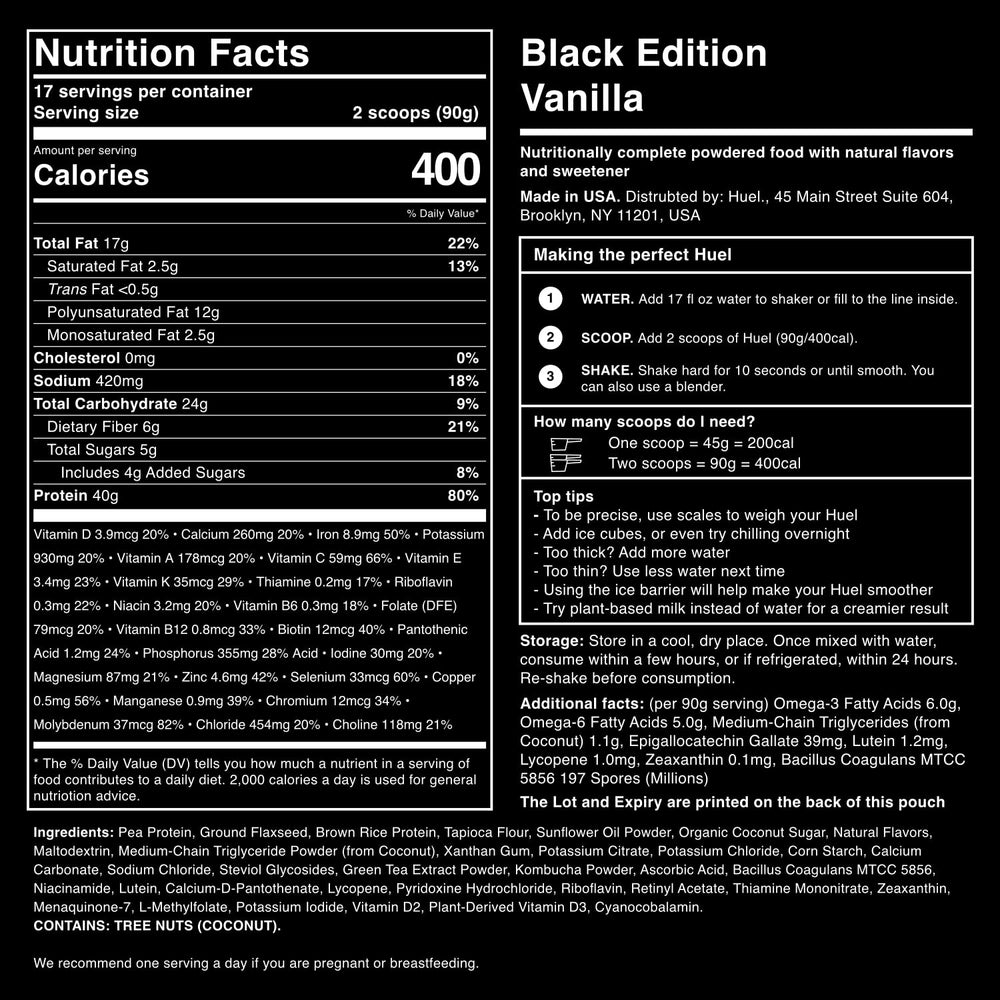 Huel Black Vanilla LastFuel Scoop included for precise mixing.