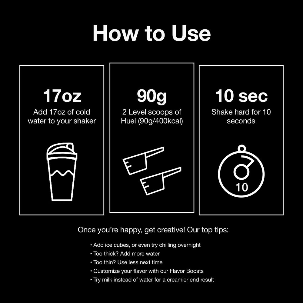 Huel Black Vanilla nutrition panel highlights essential nutrients.