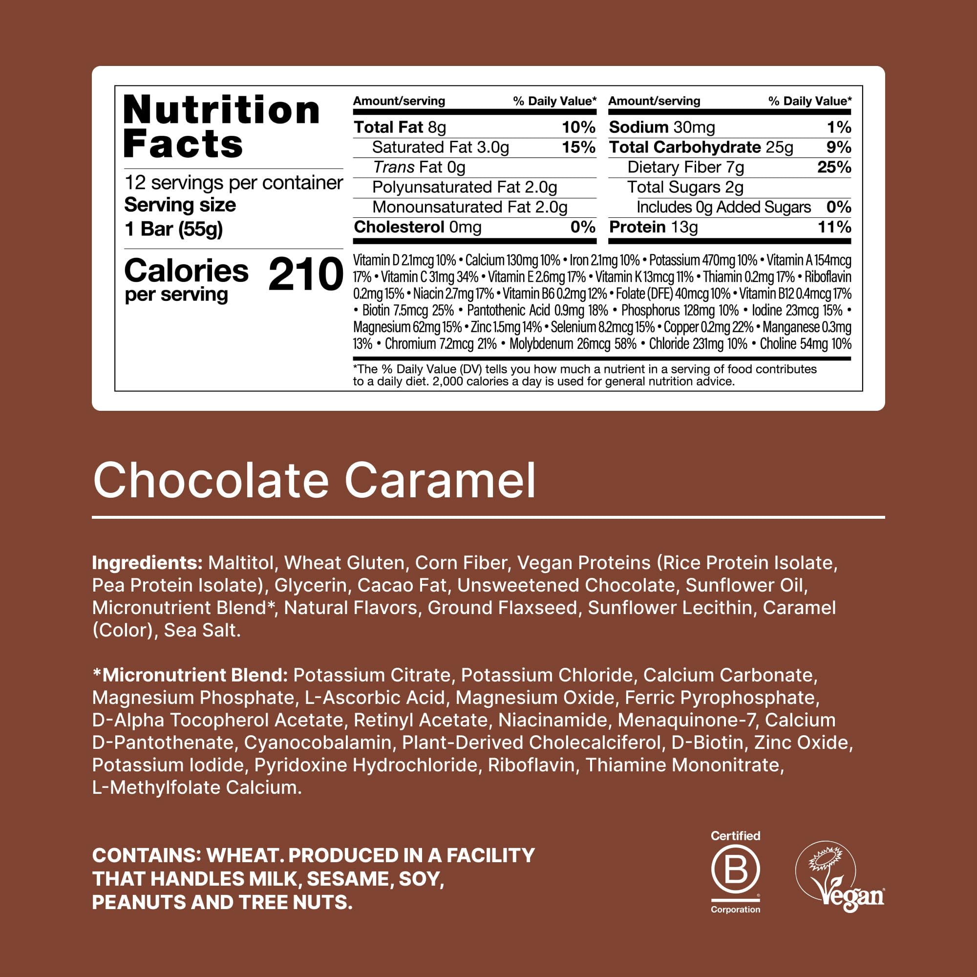 Huel Complete Nutrition Bar vegan cocoa coating close-up with caramel center.
