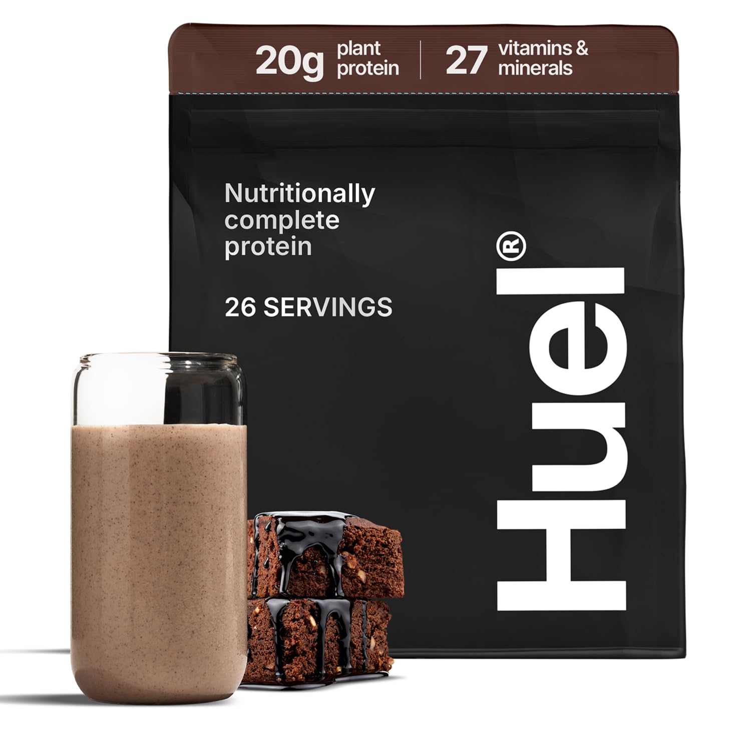 Huel Complete Protein Chocolate Fudge Brownie shake ready for a protein boost