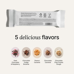 Huel cookie dough bar cross-section with caramel and crisps.
