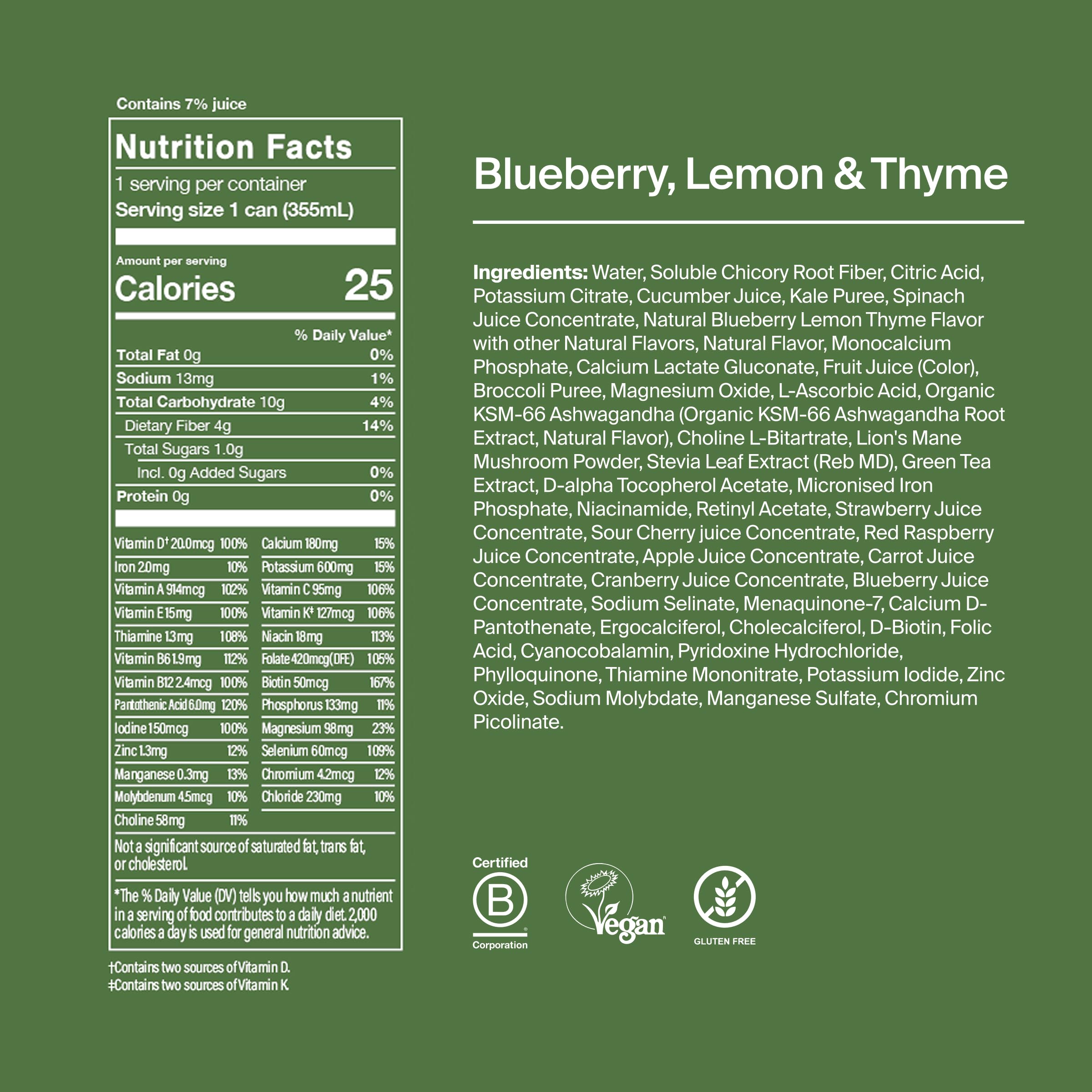 Huel Daily Greens blueberry lemon thyme flavor with crisp fruity notes