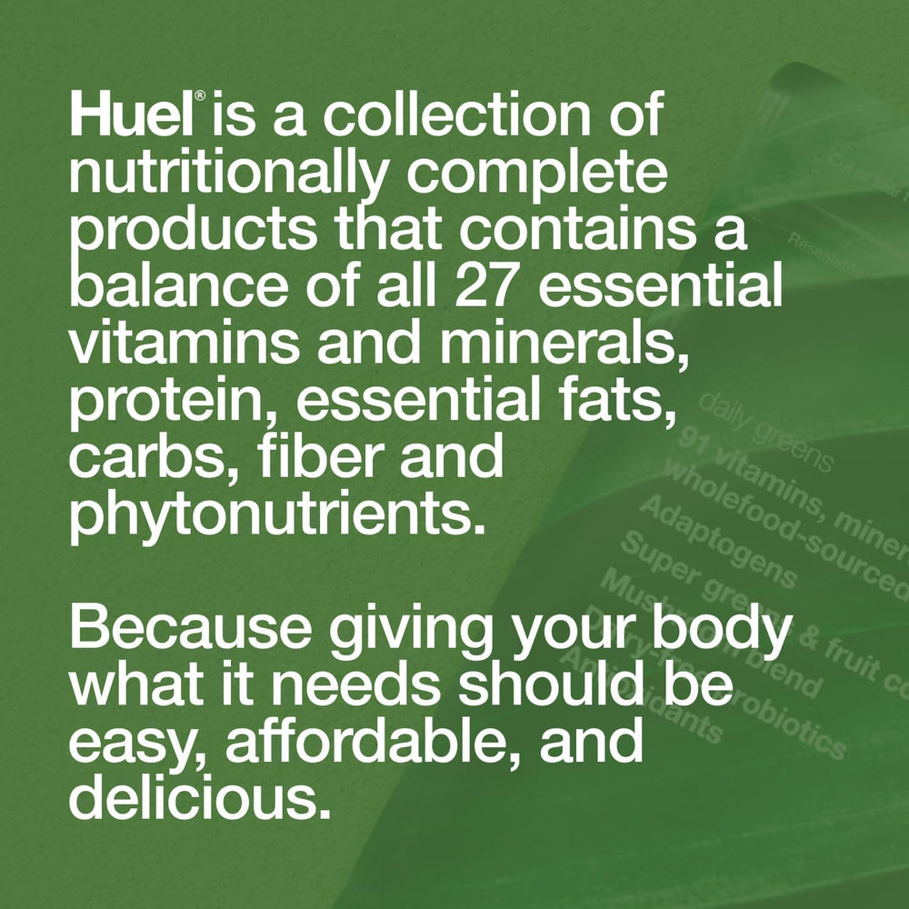 Huel Daily Greens 12-pack packaging emphasizes value for regular use