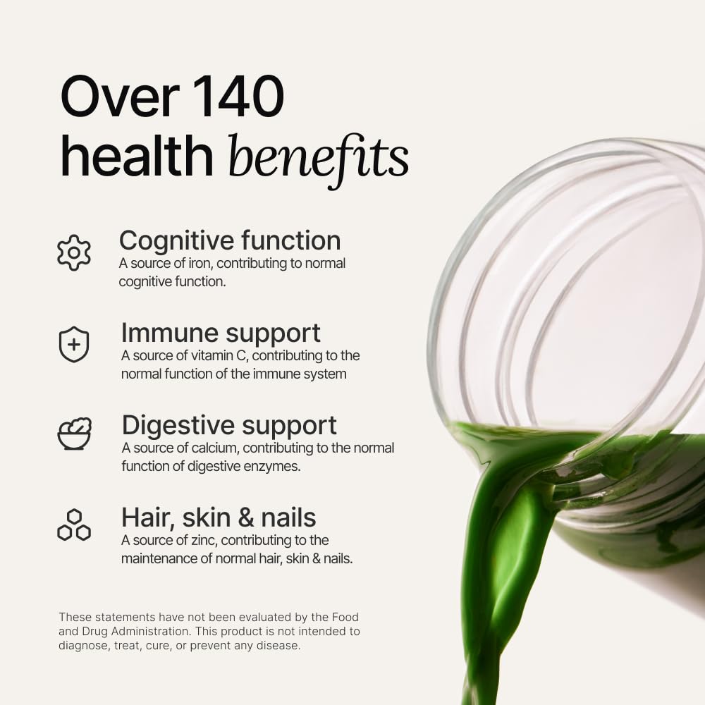 Huel Daily Greens scoop resting on powder for easy measuring