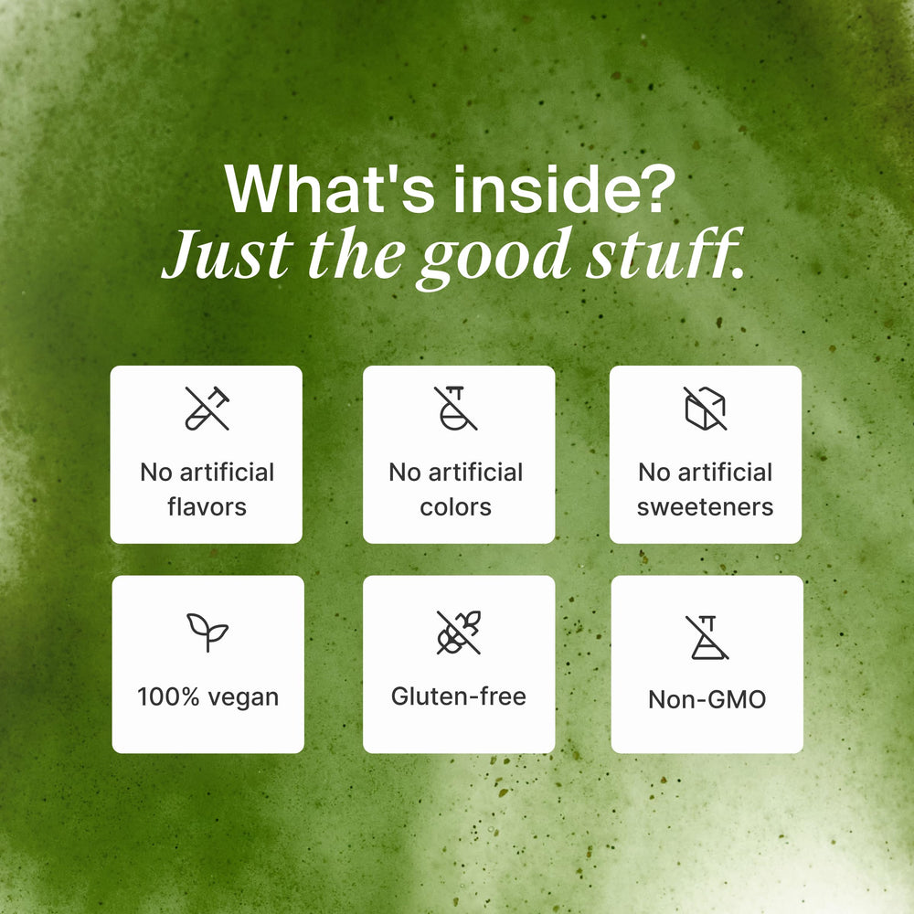 Huel Daily Greens Probiotic illustration signals gut-friendly superfood support.