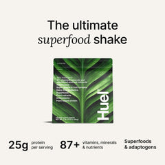 Huel Daily Superblend Chocolate powder in shaker bottle ready to mix