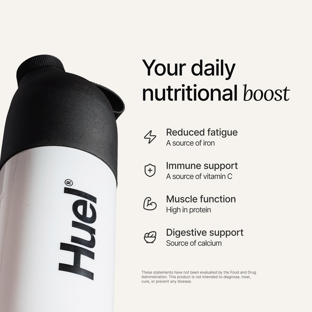 Huel Daily Superblend Chocolate shake with fruits, nutritious afternoon option