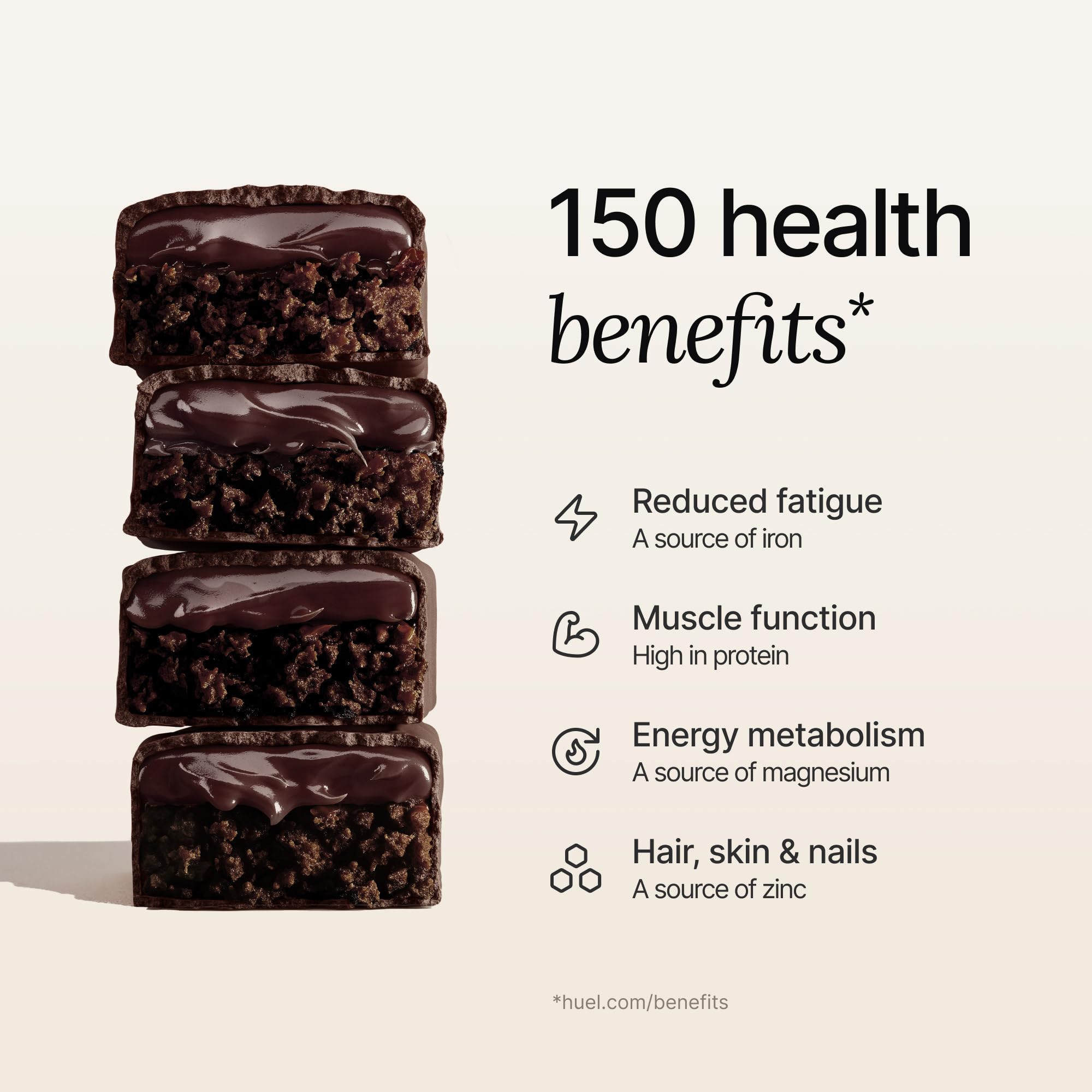 Huel nutrition label showing 27 vitamins and minerals in vegan bar